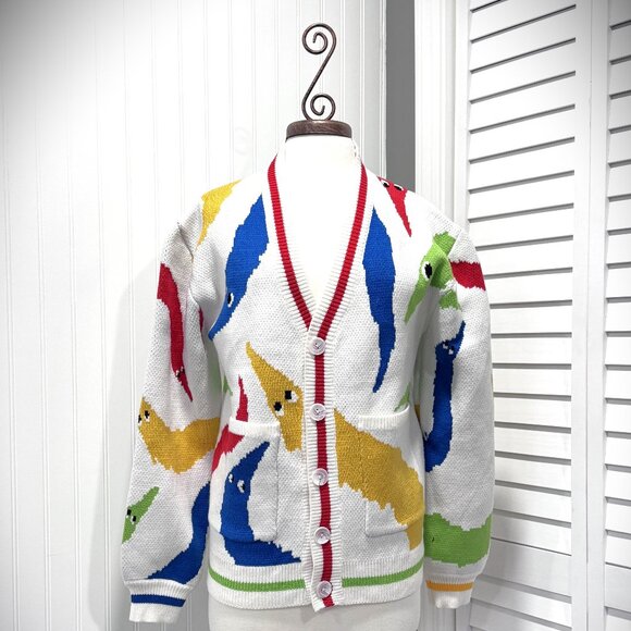 Multicolor Artsy Worm on a String Cardigan Sweater - Picture 1 of 8
